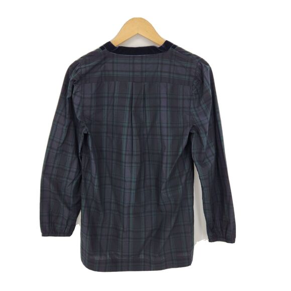 New J Crew Womens Velvet Trimmed V-Neck Tunic Top in Black Watch Tartan Size XS - Picture 3 of 5